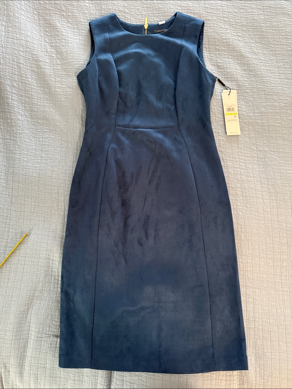 Calvin Klein Navy Blue Sleeveless Faux Suede Dress size 4 NWT
